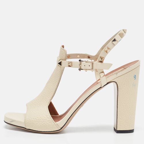 Valentino Cream Leather Rockstud Ankle Strap Sandals Size 40 - Valentino - Modalova