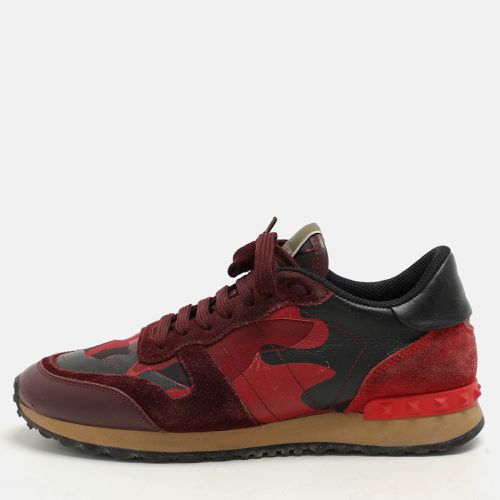 Valentino Red Leather and Canvas Rockrunner Low Top Sneakers Size 39 - Valentino - Modalova