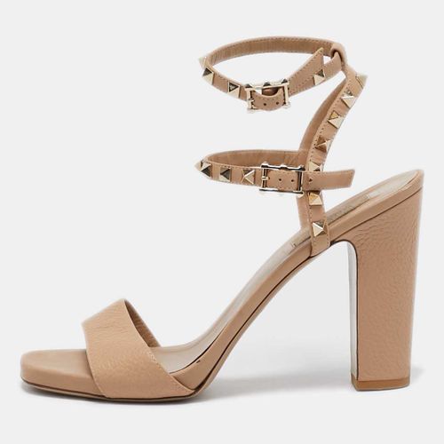 Valentino Beige Leather Rockstud Ankle Strap Sandals Size 40.5 - Valentino - Modalova