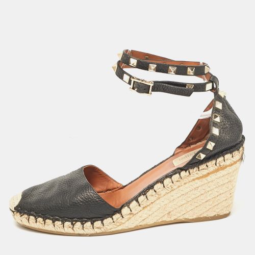 Valentino Black Leather Rockstud Wedge Sandals Size 41 - Valentino - Modalova