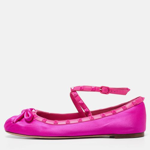 Valentino Pink Satin and Leather Rockstud Ankle Strap Ballet Flats Size 42 - Valentino - Modalova