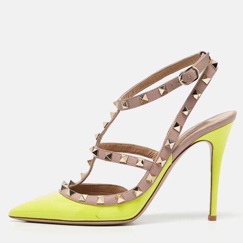 Valentino Green/Beige Patent and Leather Caged Rockstud Ankle Strap Pumps Size 39 - Valentino - Modalova