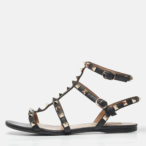 Valentino Black Leather Rockstud Flat Sandals Size 36 - Valentino - Modalova