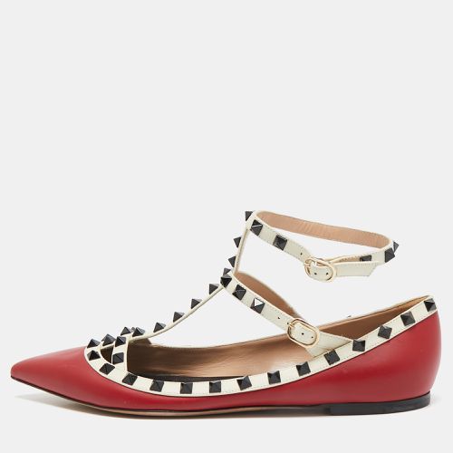 Valentino Red/White Leather Rockstud Ankle Strap Ballet Flats Size 41.5 - Valentino - Modalova