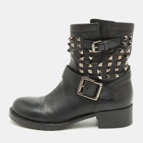 Valentino Black Leather Rockstud Ankle Length Boots Size 38 - Valentino - Modalova