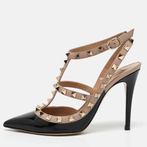 Valentino Black/Pink Patent and Leather Rockstud Caged Pumps Size 36 - Valentino - Modalova