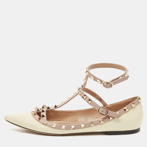 Valentino Cream/Beige Patent Leather Rockstud Ankle Strap Ballet Flats Size 40 - Valentino - Modalova