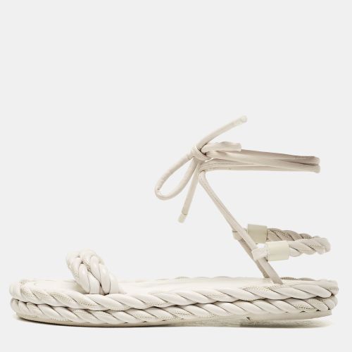 Valentino White Woven Leather The Rope Flat Sandals Size 37 - Valentino - Modalova