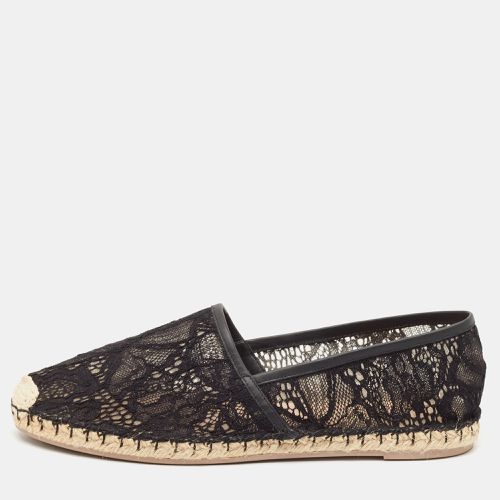 Valentino Black Lace and Leather Butterfly Espadrille Flats Size 40 - Valentino - Modalova