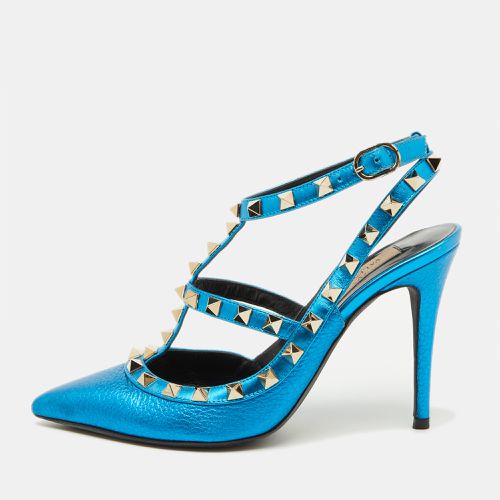 Valentino Metallic Blue Leather Rockstud Ankle Strap Pumps Size 35.5 - Valentino - Modalova