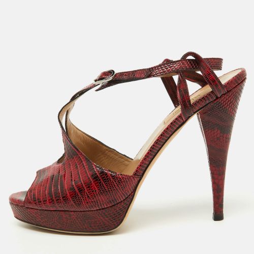 Valentino Red/Black Lizard Leather Ankle Strap Platform Sandals Size 38.5 - Valentino - Modalova