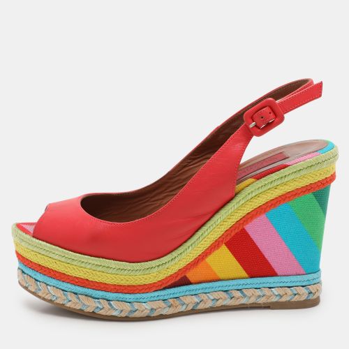 Valentino Red Leather Peep Toe Slingback Rainbow Wedge Sandals Size 38.5 - Valentino - Modalova