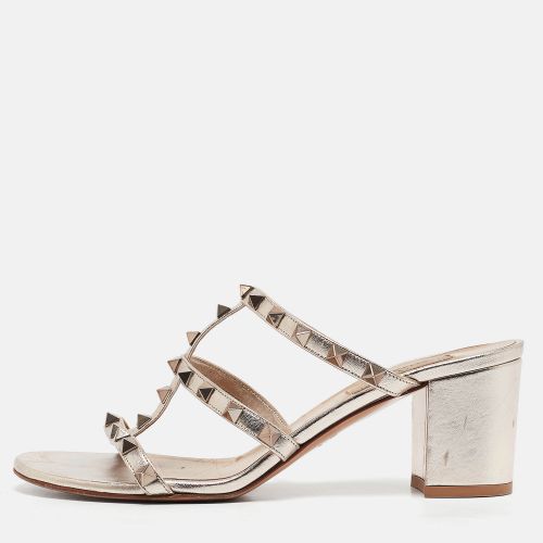 Valentino Metallic Leather Rockstud Slide Sandals Size 38 - Valentino - Modalova