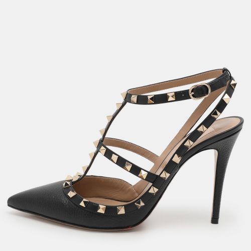 Valentino Black Leather Rockstud Ankle Strap Sandals Size 42.5 - Valentino - Modalova