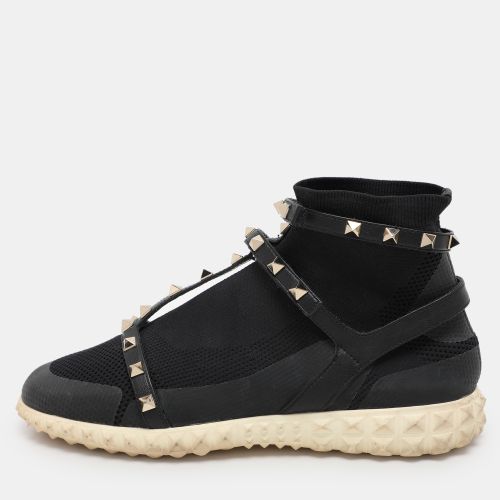 Valentino Black Knit Fabric and Leather Rockstud Bodytech High Top Sneakers Size 38 - Valentino - Modalova