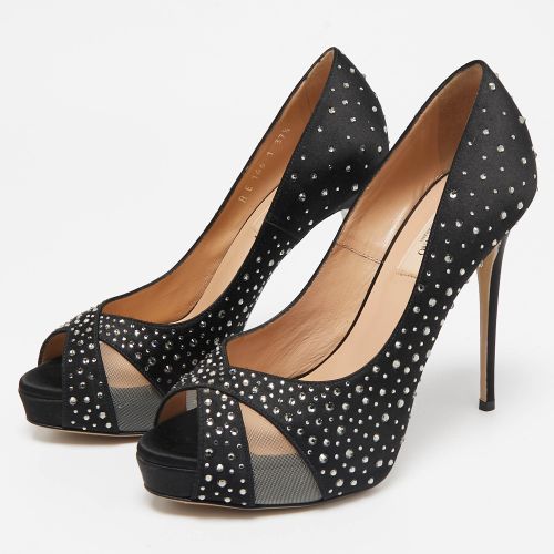 Satin and Mesh Crystal Embellished Platform Pumps Size 37.5 - Valentino - Modalova