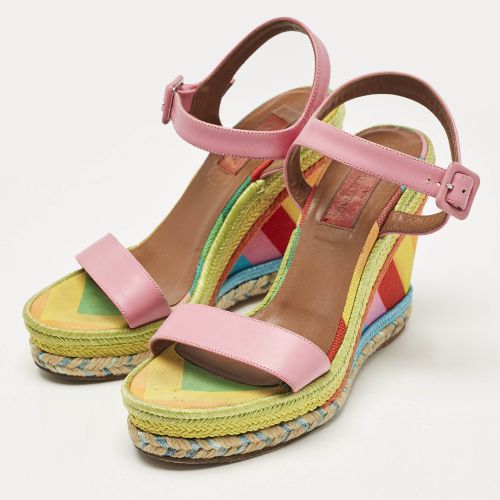 Leather And Multicolor Chevron Wedge Ankle Strap Sandals Size 36 - Valentino - Modalova