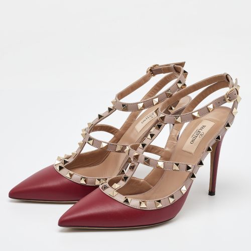 Pink Leather Rockstud Strappy Pointed Toe Pumps Size Size 39 - Valentino - Modalova