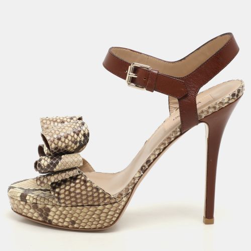Valentino Beige Leather and Python Leather Bow Ankle Strap Sandals Size 37 - Valentino - Modalova