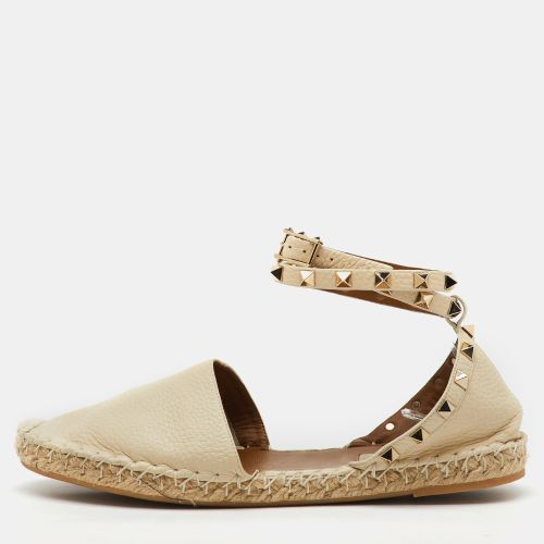 Valentino Cream Leather Rockstud Ankle Strap Espadrille Flats Size 39 - Valentino - Modalova