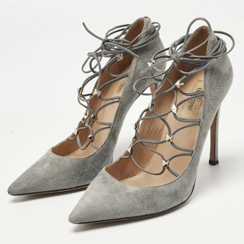 Suede Rockstud Ankle Wrap Pointed Toe Pumps Size 38 - Valentino - Modalova