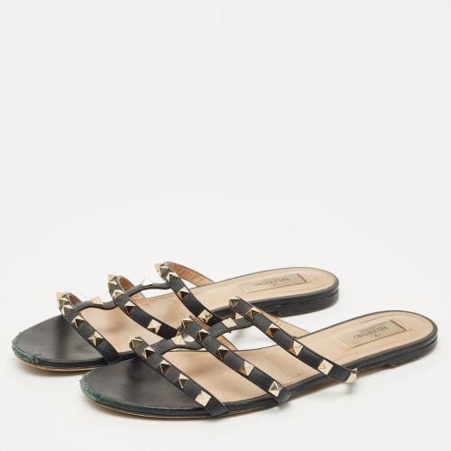 Leather Rockstud Flat Slide Size 40 - Valentino - Modalova