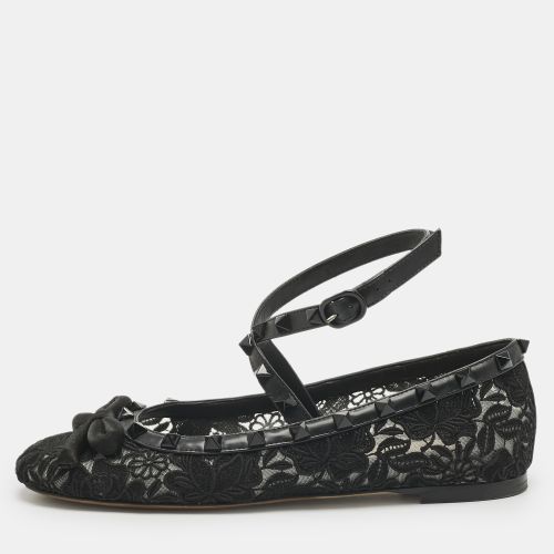 Valentino Black Lace andLeather Rockstud Ballet Flats Size 36 - Valentino - Modalova