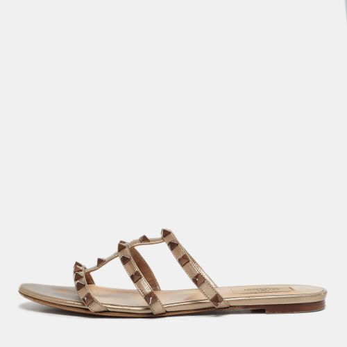 Valentino Pink Leather Rockstud Flat Slide Size 39 - Valentino - Modalova