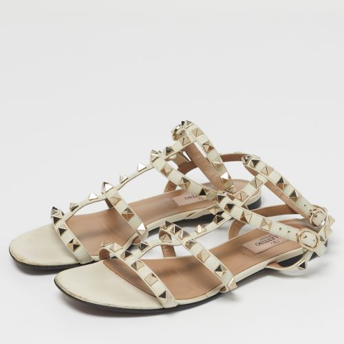 Rockstud Size 36 Leather Ankle Strap Flat Sandals - Valentino - Modalova