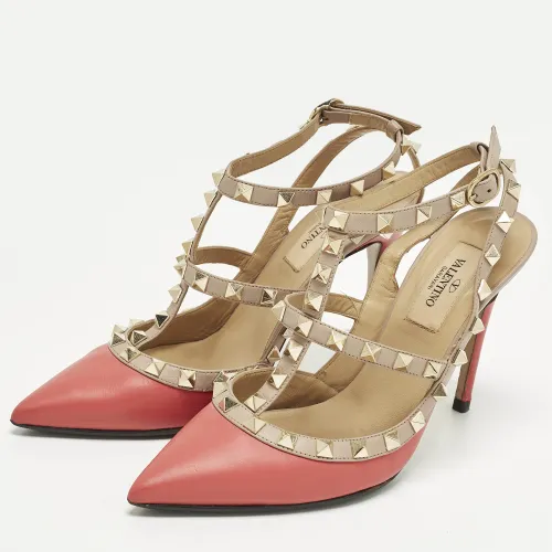 Rockstud Size 36 /Beige Leather Caged Ankle Strap Pumps - Valentino - Modalova