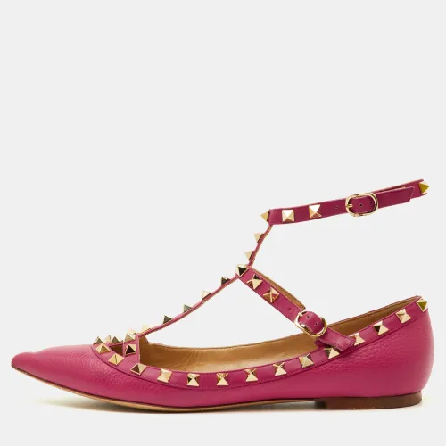 Rockstud Size 39 Leather Ankle Strap Ballet Flats - Valentino - Modalova