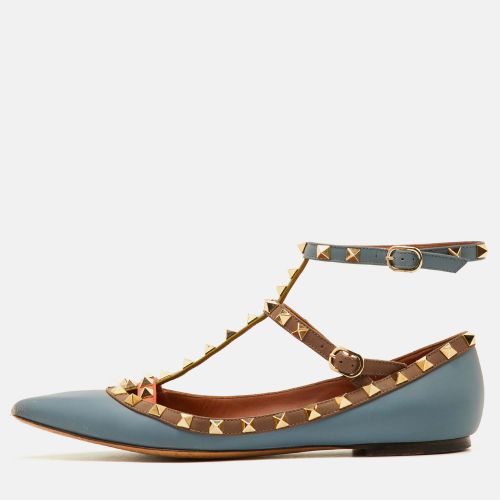 Rockstud Size 39 Leather Pointed Toe Ankle Strap Ballet Flats - Valentino - Modalova