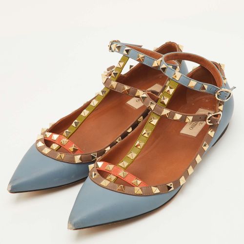 Rockstud Size 39 Leather Pointed Toe Ankle Strap Ballet Flats - Valentino - Modalova