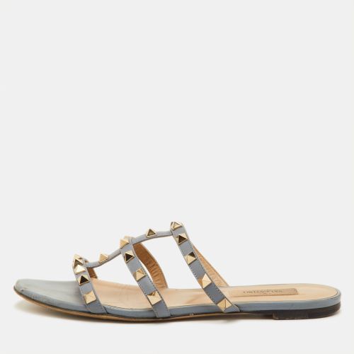 Rockstud Size 37 Leather Flat Slide Sandals - Valentino - Modalova