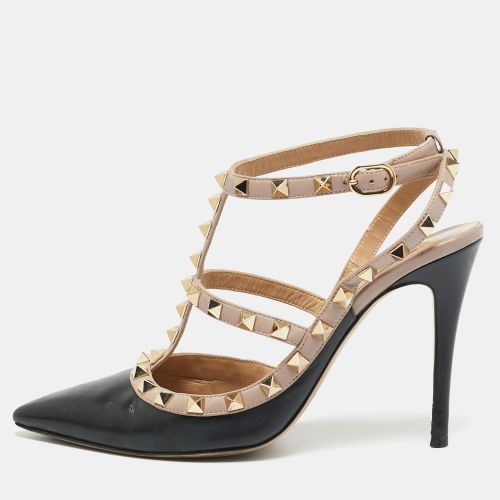 Rockstud Size 38 /Beige Leather Pointed Toe Ankle Strap Pumps - Valentino - Modalova