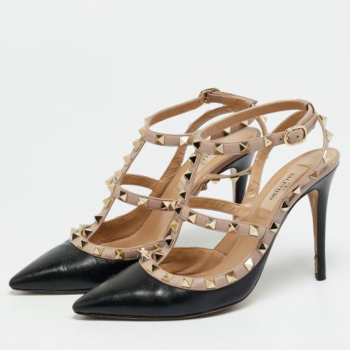 Rockstud Size 38 /Beige Leather Pointed Toe Ankle Strap Pumps - Valentino - Modalova