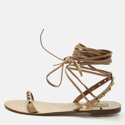Rockstud Size 37.5 Leather Ankle Tie Flat Sandals - Valentino - Modalova
