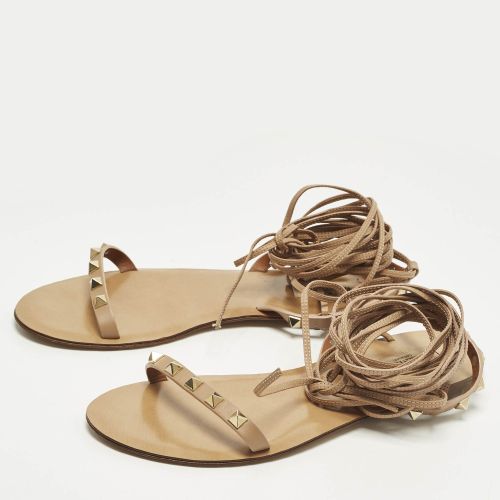 Rockstud Size 37.5 Leather Ankle Tie Flat Sandals - Valentino - Modalova
