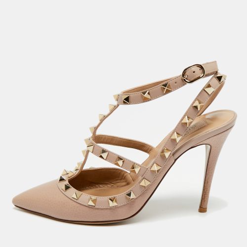 Rockstud Size 38 Leather Pointed Toe Ankle Strap Pumps - Valentino - Modalova