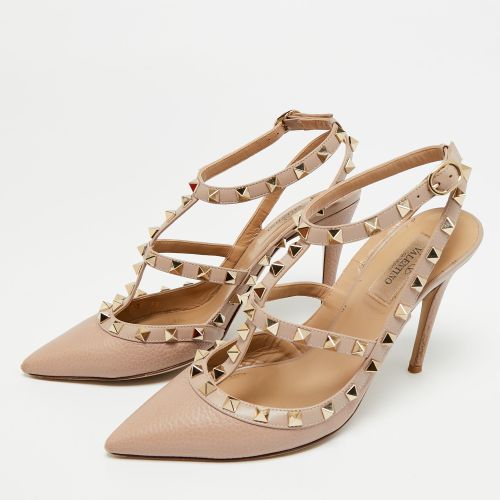 Rockstud Size 38 Leather Pointed Toe Ankle Strap Pumps - Valentino - Modalova