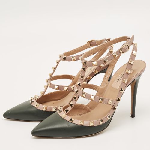 Rockstud Size 39 /Dark Green Leather Pointed Toe Ankle Strap Pumps - Valentino - Modalova
