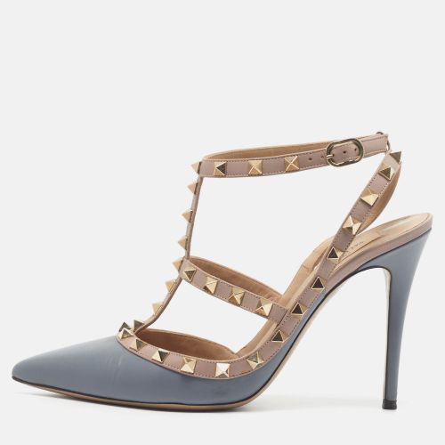 Rockstud Caged Size 39.5 Light /Pink Leather Ankle Strap Pumps - Valentino - Modalova