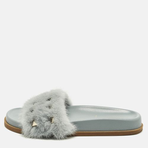 Rockstud Size 36.5 Light Mink Fur Flat Slide - Valentino - Modalova