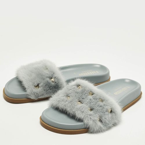 Rockstud Size 36.5 Light Mink Fur Flat Slide - Valentino - Modalova
