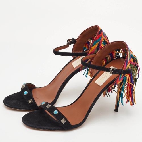 Rolling Rockstud Size 38.5 Suede Fringe Ankle Strap Sandals - Valentino - Modalova