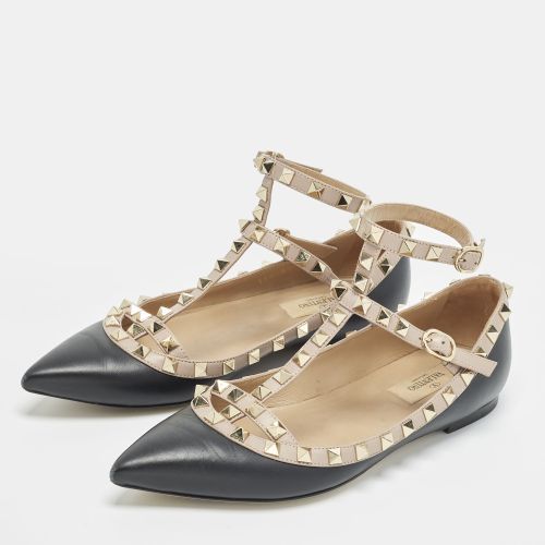 Rockstud Caged Size 37 /Pink Leather Ankle Strap Ballet Flats - Valentino - Modalova