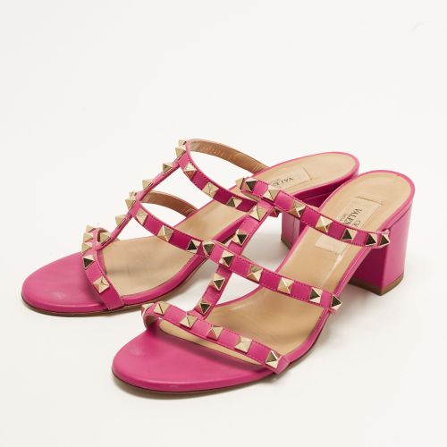 Rockstud Size 37 Leather Block Heel Ankle Strap Slide Sandals - Valentino - Modalova