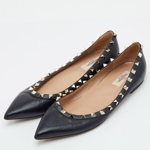 Rockstud Size 39.5 Leather Pointed Toe Ballet Flats - Valentino - Modalova