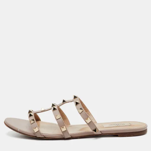 Rockstud Size 39 Leather Flat Slide Sandals - Valentino - Modalova