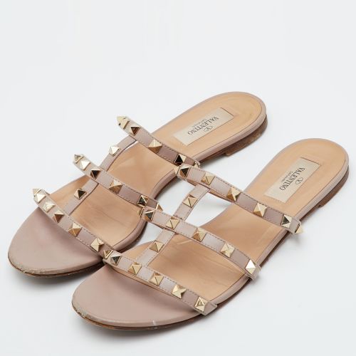 Rockstud Size 39 Leather Flat Slide Sandals - Valentino - Modalova
